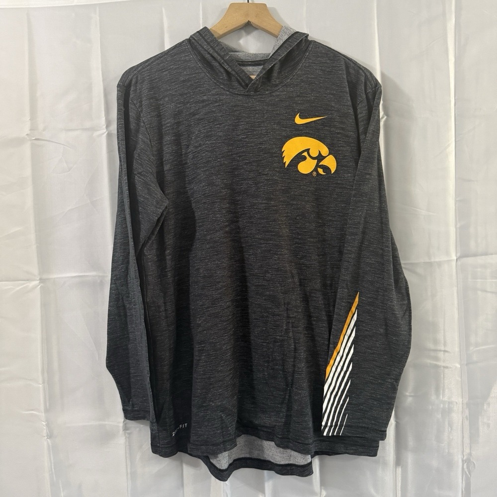 Iowa Hawkeyes Pullover Men M Gray Nike Tee Dri Fit Lightweight Hoodie‎ Shirt